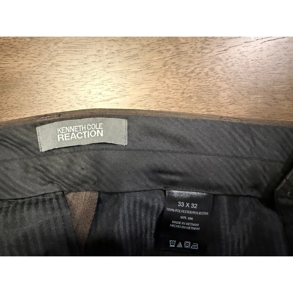 Kenneth Cole Reaction Mens Brown Heathered Flat Front Dress Pants 33x32